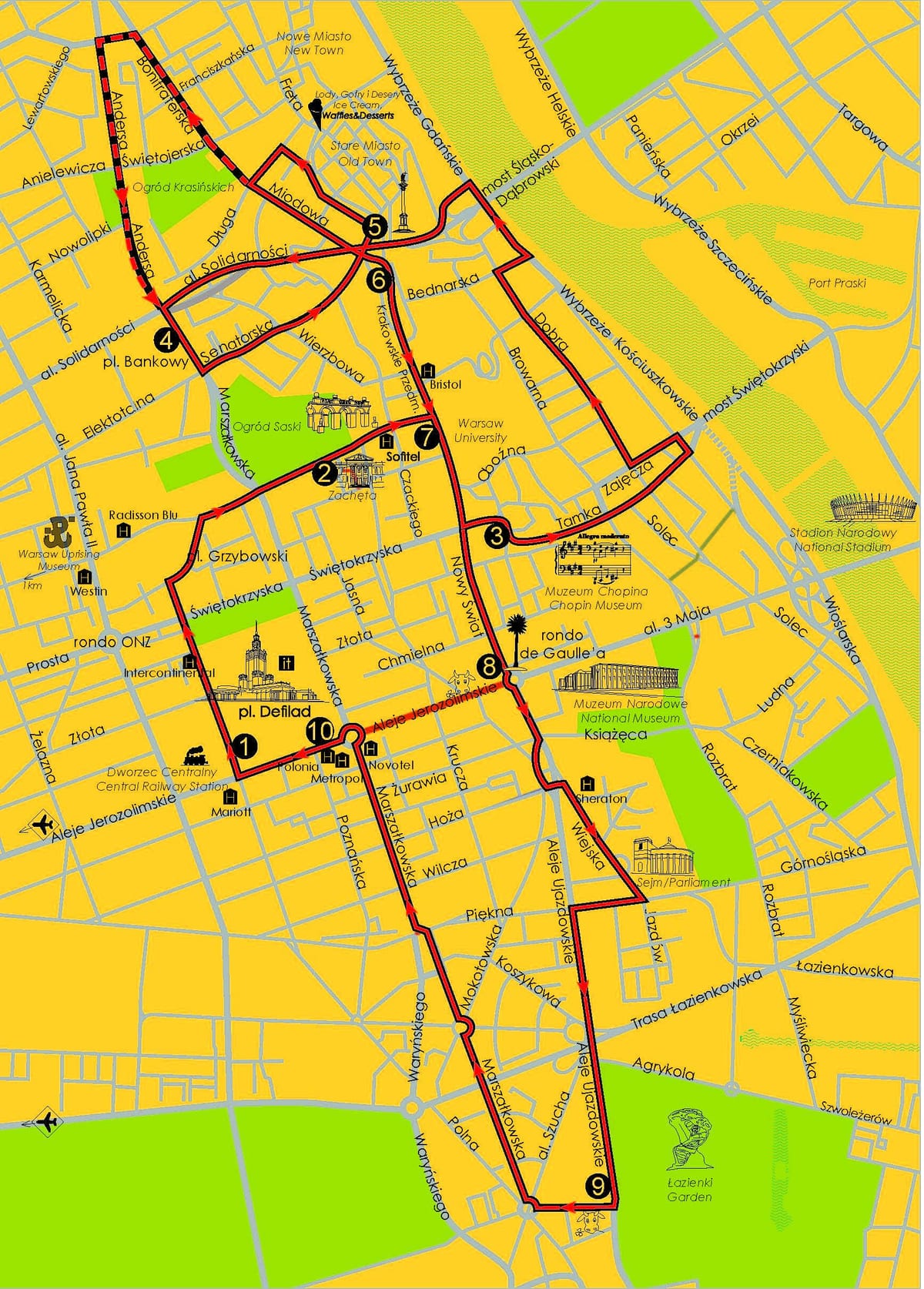Varsó hop on hop off térkép