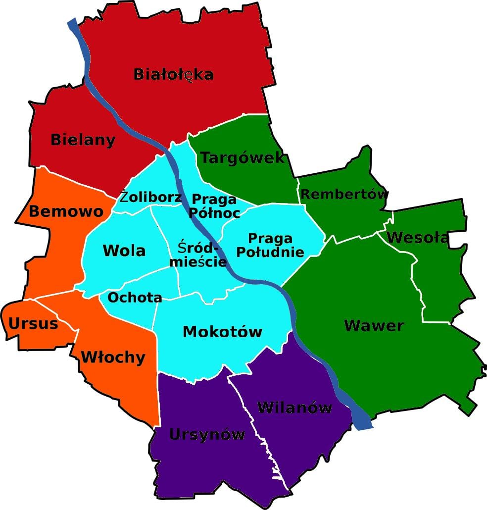 Térkép Varsó kerületek