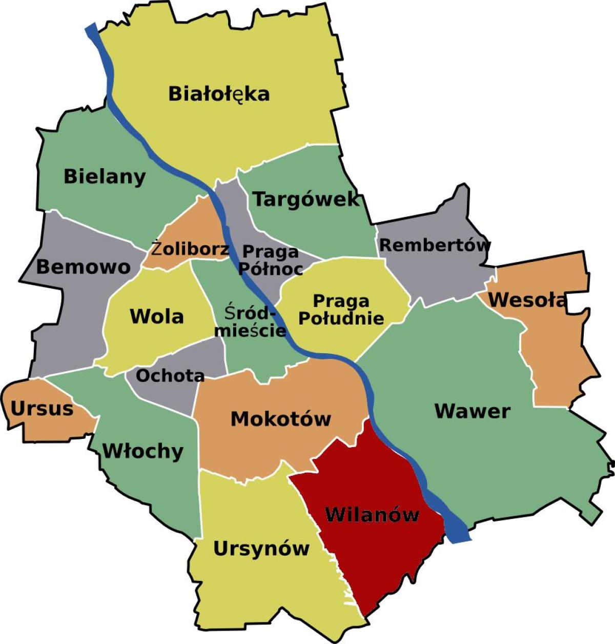 Térkép Varsó városrészek 